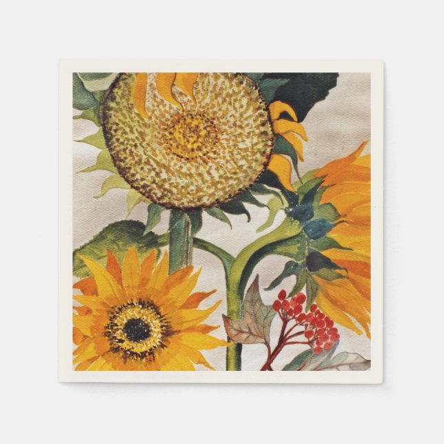Orange Yellow Seeding Sunflower Art Napkin (Front)