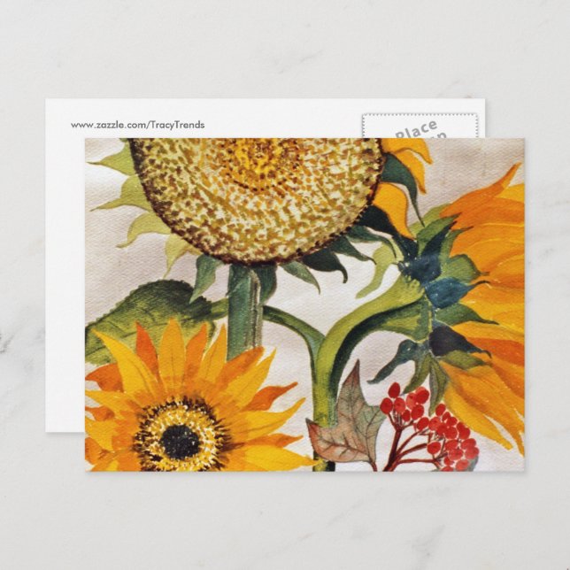 Orange Yellow Seeding Sunflower Art Postcard (Front/Back)