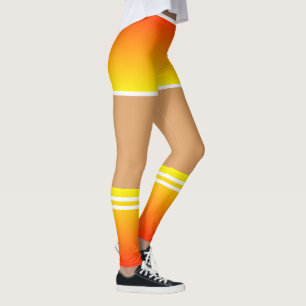 Orange Yellow Shorts Legging Socks White Stripe