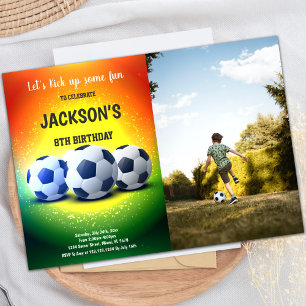 Orange Yellow Soccer Birthday Invitations photo