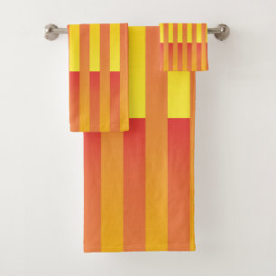 Orange Yellow Striped Pattern Bath Towel Set