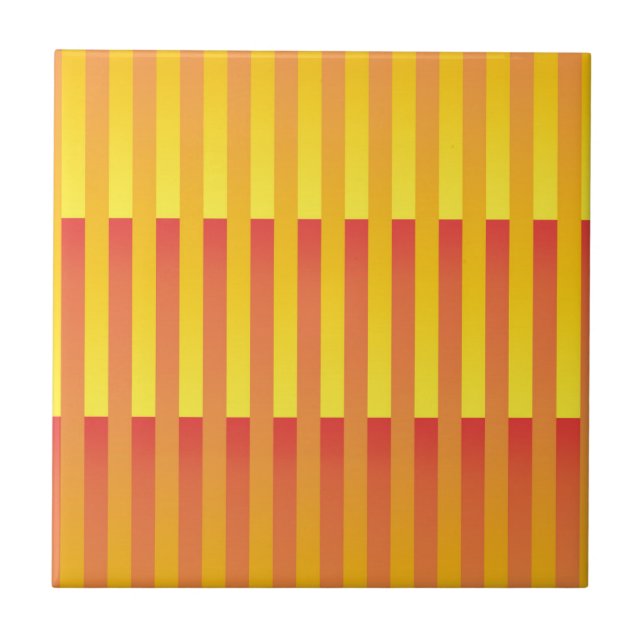 Orange Yellow Striped Pattern Ceramic Tile (Front)