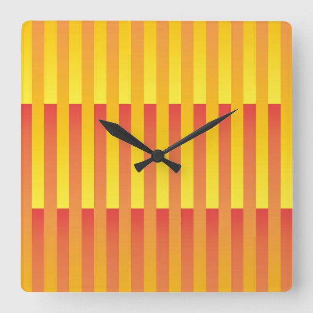 Orange Yellow Striped Pattern Square Wall Clock (Front)