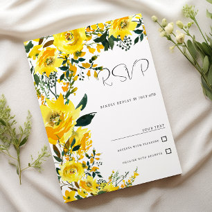 Orange yellow summer botanic floral RSVP Invitation