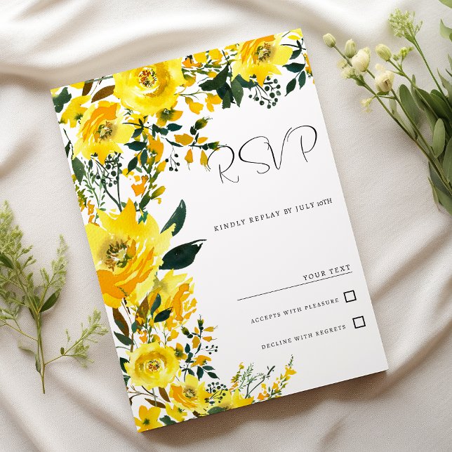 Orange yellow summer botanic floral RSVP Invitation (Orange yellow summer botanic floral RSVP )