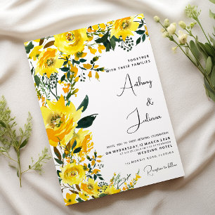Orange yellow summer botanic floral Wedding Invitation