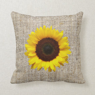 orange yellow  Sunflower burlap home decor pillow