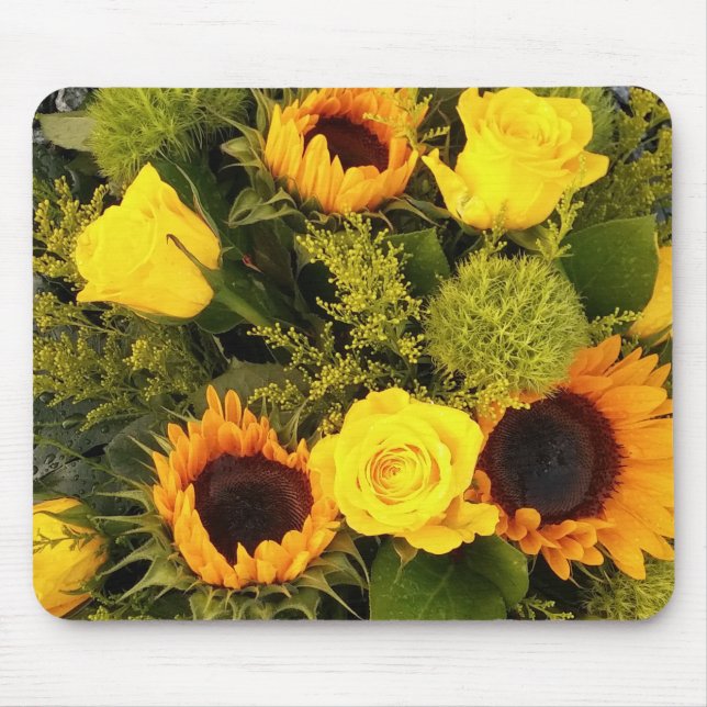 Orange Yellow Sunflower Roses Floral Bouquet Mouse Pad (Front)