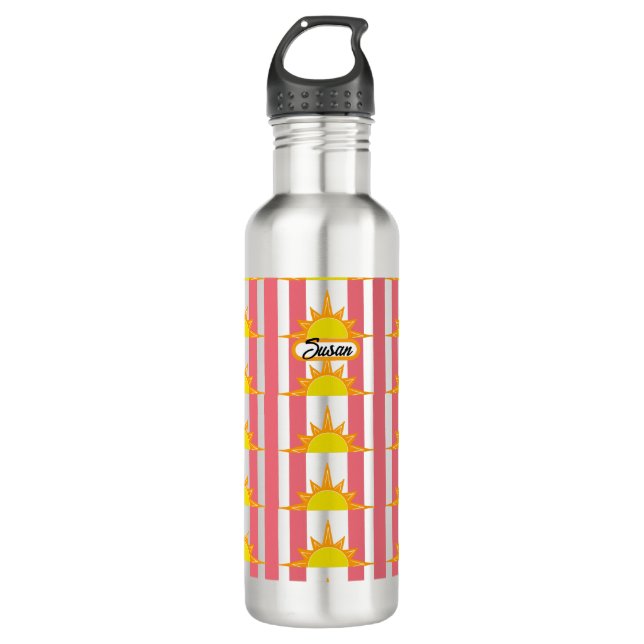 Orange Yellow Suns on Pink Stripes 710 Ml Water Bottle (Front)