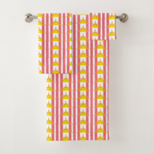 Orange Yellow Suns on Pink Stripes Bath Towel Set