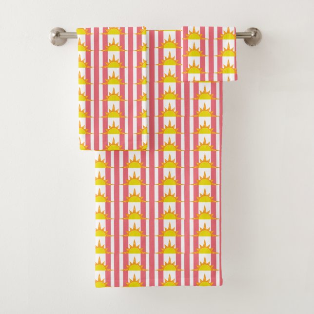 Orange Yellow Suns on Pink Stripes Bath Towel Set (Insitu)