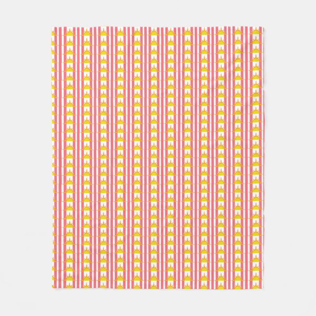 Orange Yellow Suns on Pink Stripes Fleece Blanket (Front)