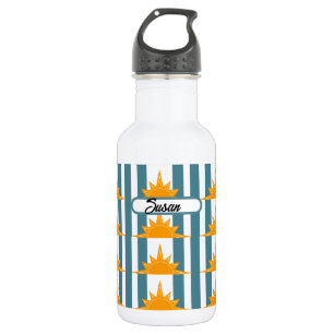 Orange Yellow Suns on Teal Stripes 532 Ml Water Bottle