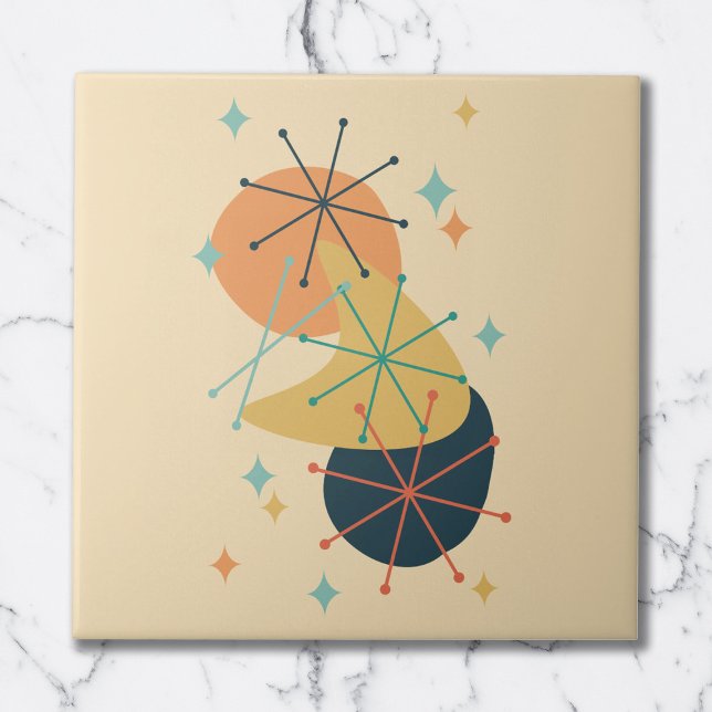 Orange, Yellow, Teal Mid-Century Abstract Ceramic Tile (Creator Uploaded)