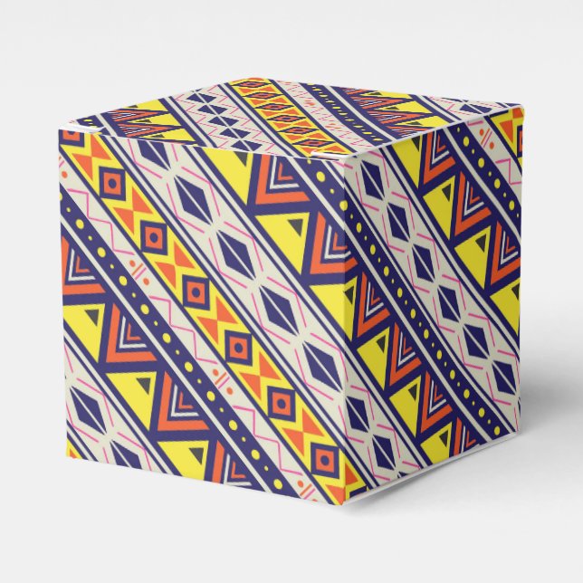 Orange Yellow Tribal Pyramids Print Favour Box (Front Side)