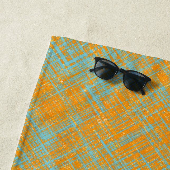 Orange Yellow Turquoise Blue Modern Pattern Beach Towel (In Situ)