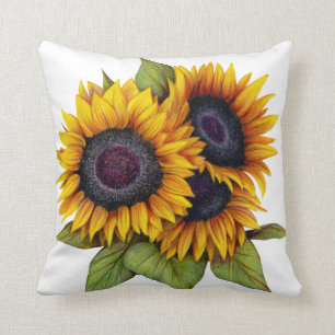 Orange yellow watercolor big sunflowers cushion