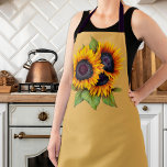 Orange yellow watercolor big sunflowers green apron<br><div class="desc">Beautiful green apron with big vibrant sunflowers bouquet in shades of bright yellow and burnt orange with fern and sage green foliage. Perfect to bring a rustic country summer or autumn fall vibe in your kitchen!</div>