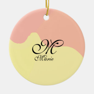 Orange yellow watercolor retro add your monogram ceramic ornament