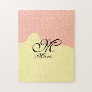 Orange yellow watercolor retro add your monogram  jigsaw puzzle