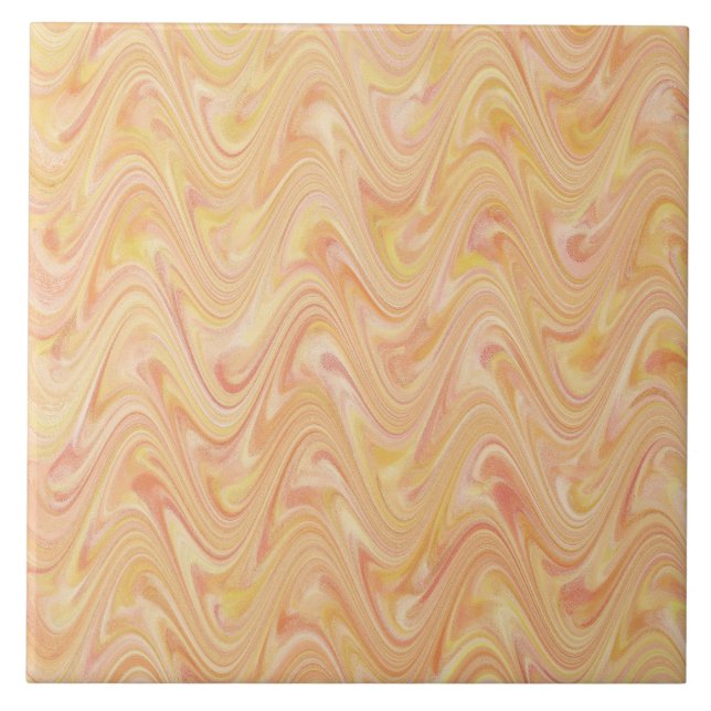 Orange Yellow Wavy Abstract Pattern Ceramic Tile (Front)