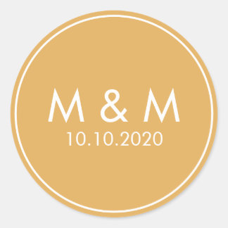 Orange Yellow  Wedding Classic Monogram Classic Round Sticker