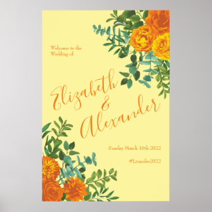 Orange Yellow Wedding Rose Floral Poster