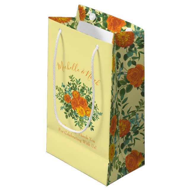 Orange Yellow Wedding Roses Spring Small Gift Bag (Front Angled)