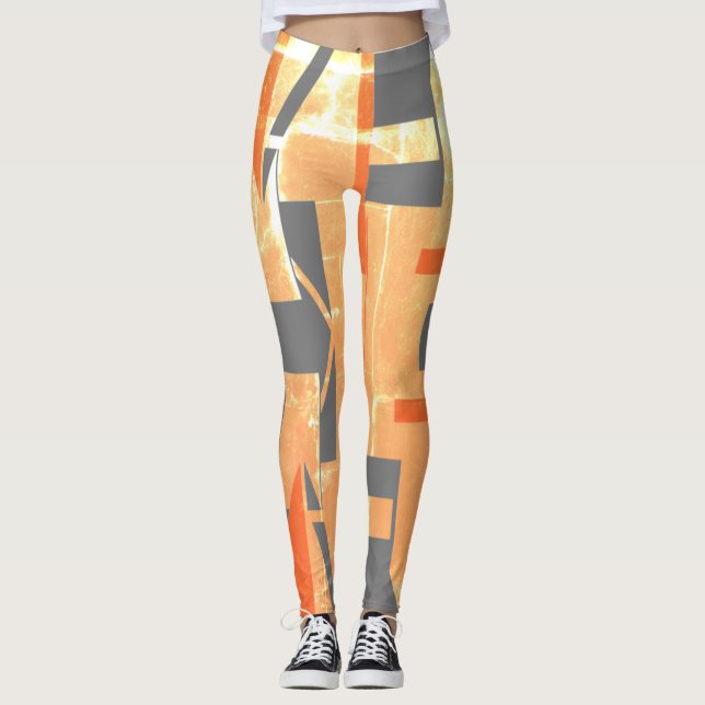 Orange Yellow White Charcoal Faded MCM Look Leggings (Front)