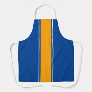 Orange Yellow White Racing Stripes On Royal Blue Apron