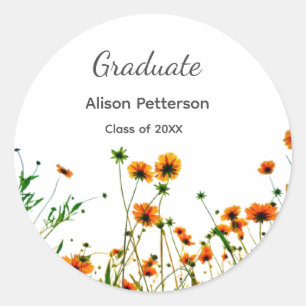Orange yellow wildflowers modern graduatie rustic classic round sticker