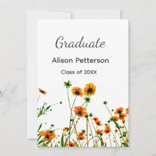 Orange yellow wildflowers modern graduatie rustic invitation