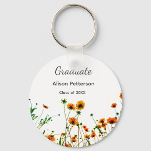 Orange yellow wildflowers modern graduatie rustic key ring