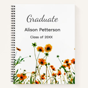 Orange yellow wildflowers modern graduatie rustic notebook