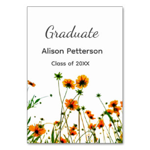 Orange yellow wildflowers modern graduatie rustic table number