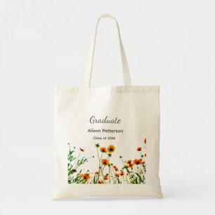 Orange yellow wildflowers modern graduatie rustic tote bag