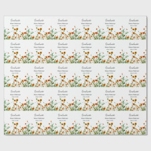 Orange yellow wildflowers modern graduatie rustic wrapping paper