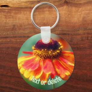 Orange Yellow Zinnia Daisy Flower Personalized Key Ring
