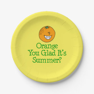Orange You Glad It's Summer Pun Yellow Paper Plate