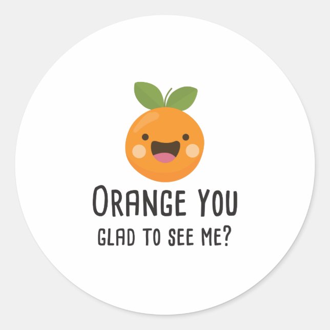 Orange You Glad To See Me Funny Pun Fruit Classic Round Sticker (Front)