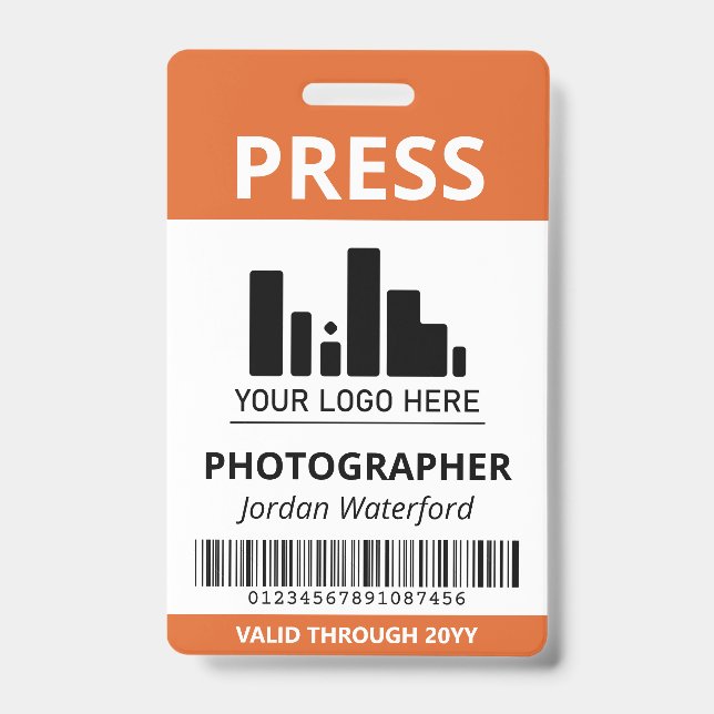 Orange Your Logo Bar Code Press ID Badge (Front)