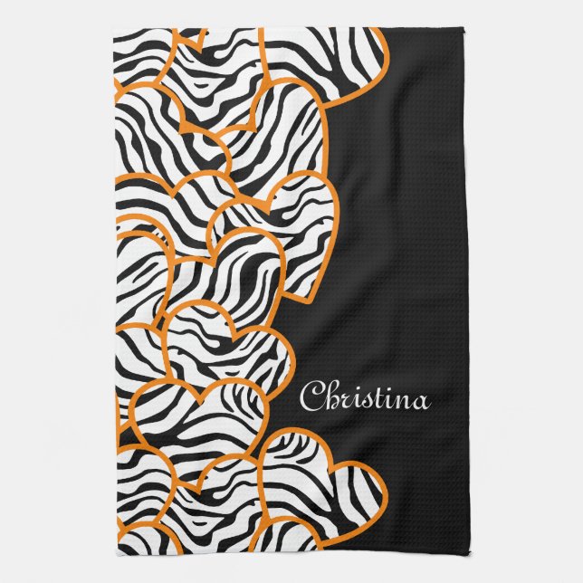 Orange zebra hearts Kitchen Towel (Vertical)