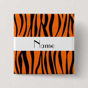 Orange zebra stripes white stripe 15 cm square badge