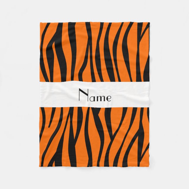 Orange zebra stripes white stripe fleece blanket (Front)