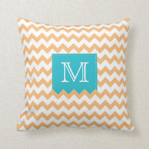 Orange Zig Zag Pattern & turquoise monogram box Cushion