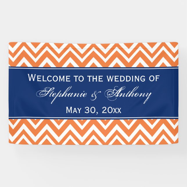 Orange Zigzag Pattern with Royal Blue Wedding Banner (Horizontal)