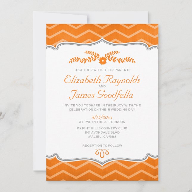 Orange Zigzag Wedding Invitations (Front)