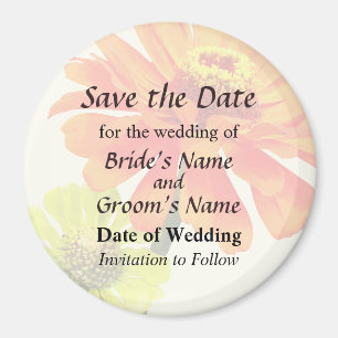 Orange Zinnia and Yellow Zinnia Save the Date Magnet