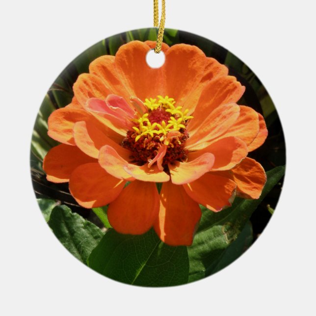 Orange Zinnia Custom Birthday Ceramic Ornament (Front)