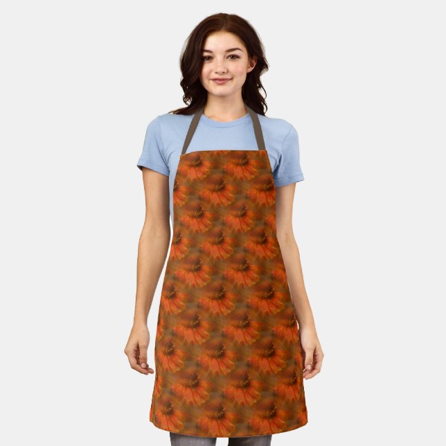 Orange Zinnia Daisy Flower Nature Art Pattern Apron (Worn)
